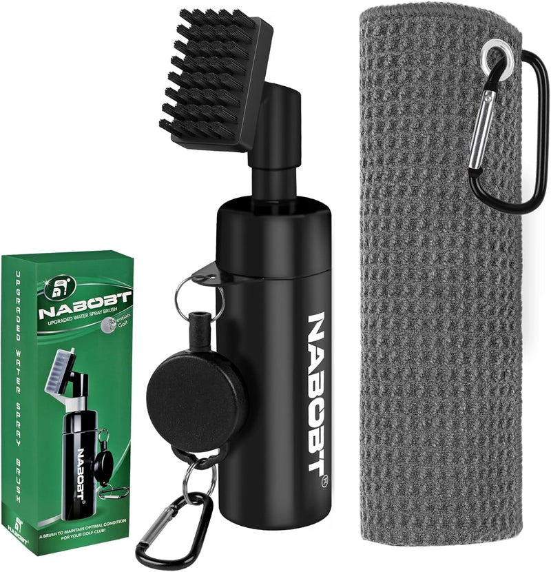 nabobt Golf Towel and Brush Set, Premium Golf Towel(16x16 inch) & Club Brush Cleaner with Retainer Clip and Squeeze Water Bottle, Essentials Golf Accessories for Men - Image 1